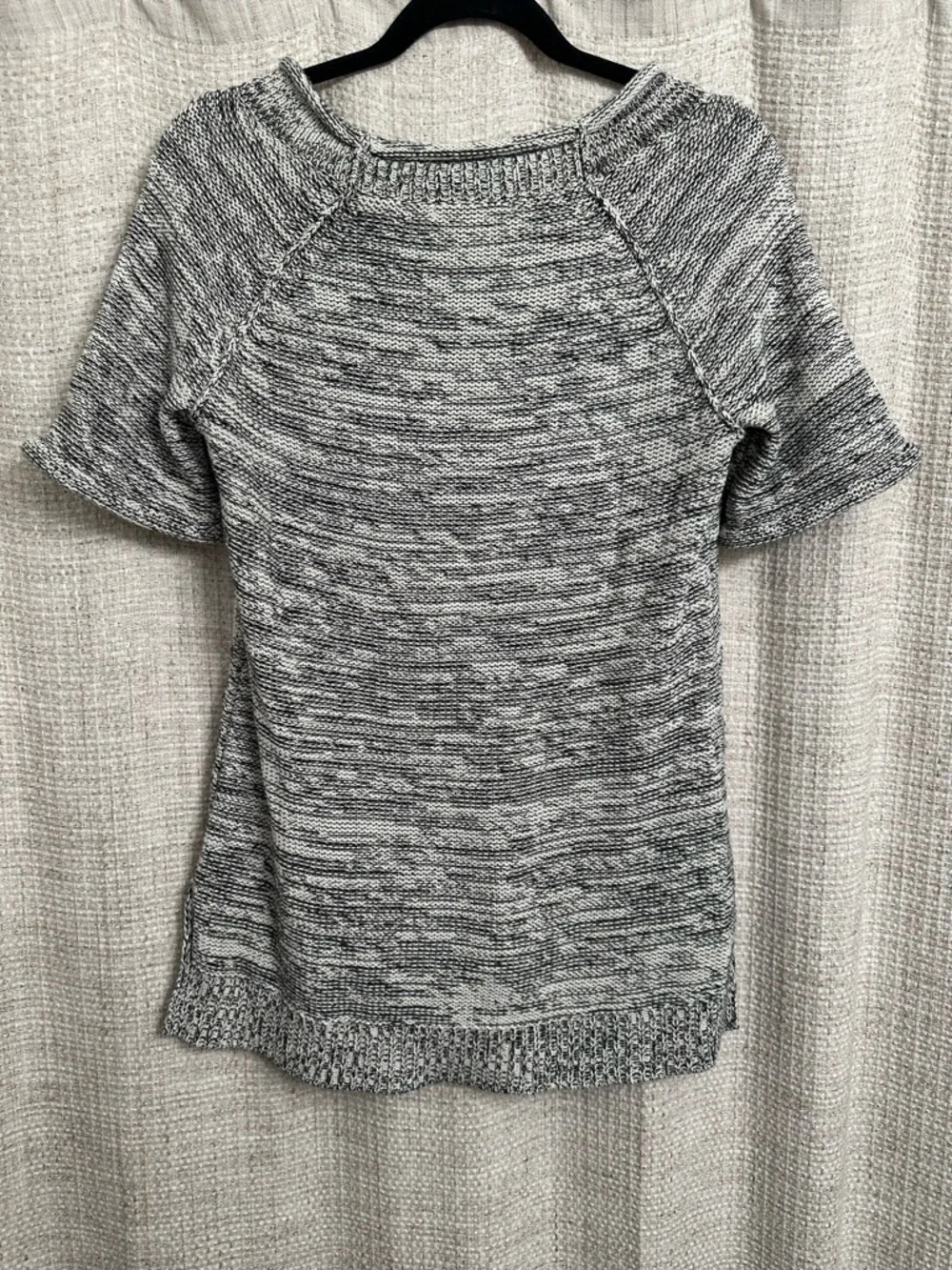 Cabi Short Sleeve Chunky Knit Sweater Tunic Marled Black White Size Medium